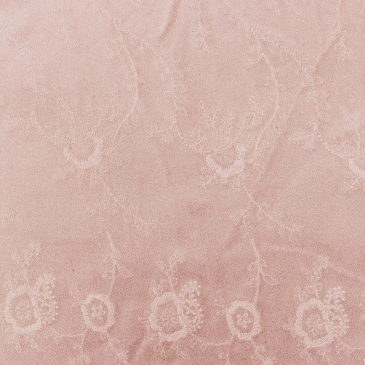 Baby Pink Floral Embroidered Cotton Velveteen Woven Fabric By the Yard